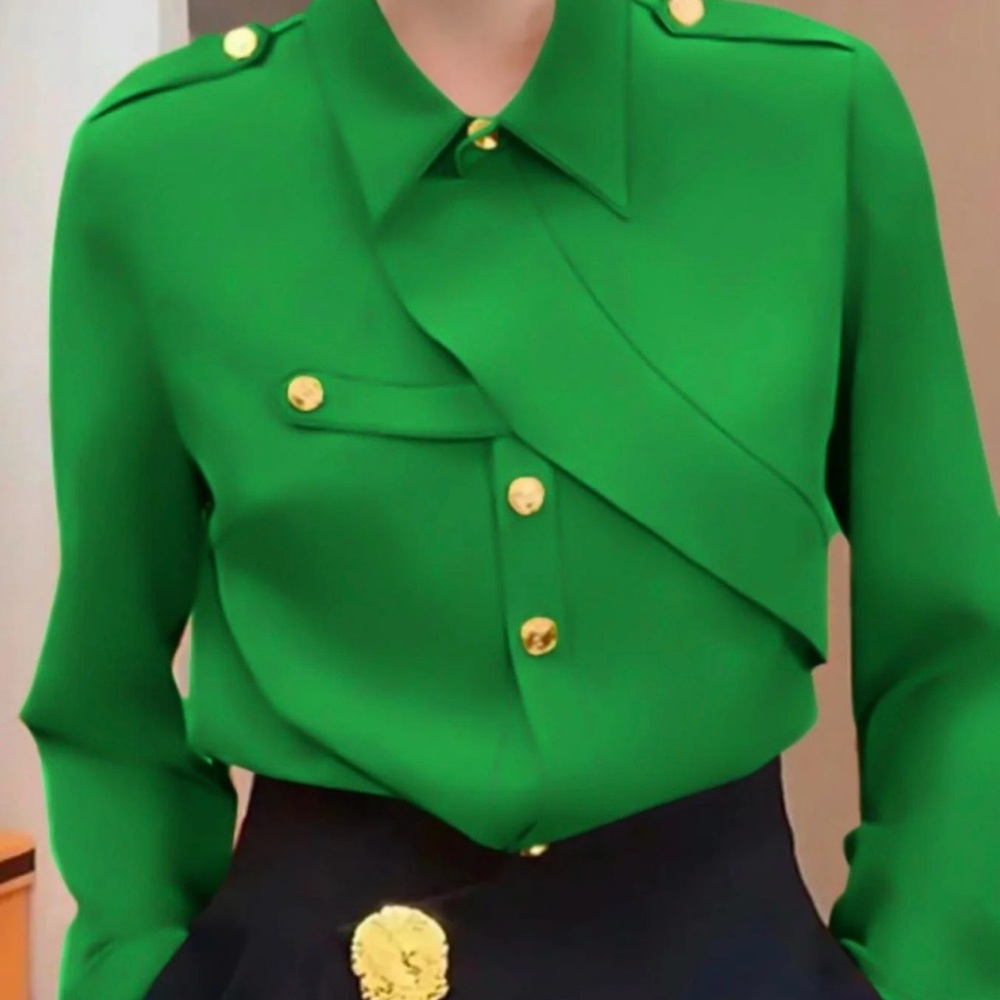 Vibrant Green Shirt with Gold Buttons